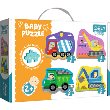Puzzle carton 4in1 3-6 piese Trefl Baby - Vehicule pe santier, 36072, 2+ ani