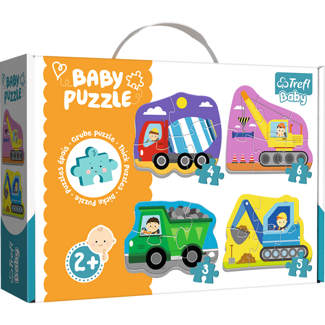 Puzzle carton 4in1 3-6 piese Trefl Baby - Vehicule pe santier, 36072, 2+ ani