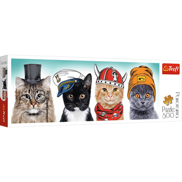 Puzzle carton 500 piese Trefl Pisici costumate, panorama, 29504, 10+ ani