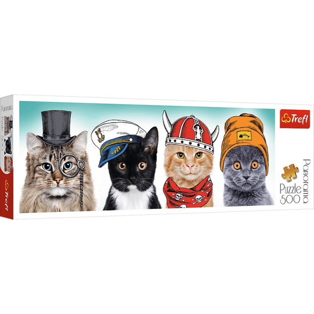 Puzzle carton 500 piese Trefl Pisici costumate, panorama, 29504, 10+ ani