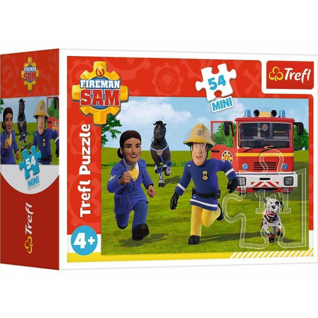 Puzzle carton 54 piese Trefl Mini - Fireman Sam - Fireman Sam in actiune, 517413, 4+ ani