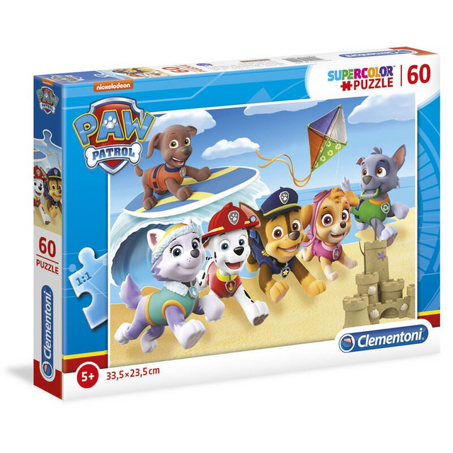 Puzzle carton 60 piese Clementoni Supercolor - Paw Patrol - pe plaja, 26091, 5+ ani