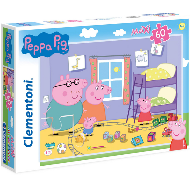 Puzzle carton 60 piese Clementoni Supercolor Maxi - Peppa Pig - dormitorul, 26438, 4+ ani