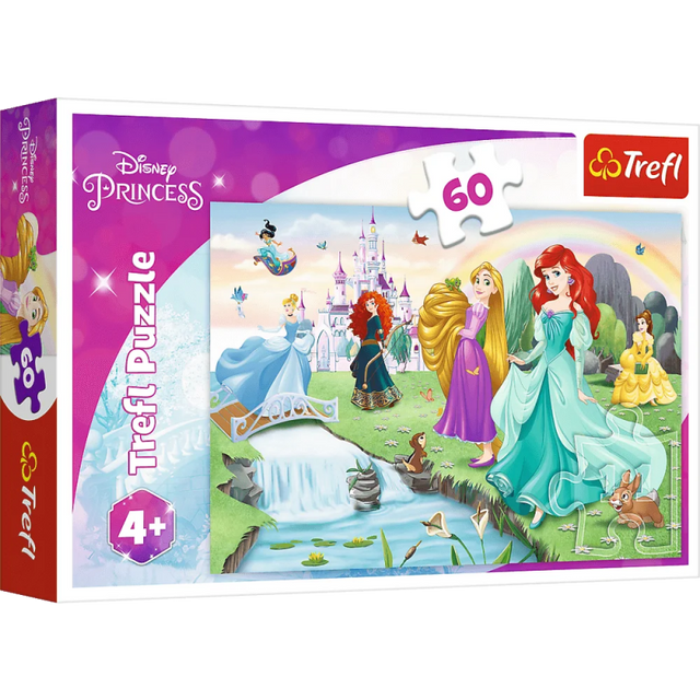 Puzzle carton 60 piese Trefl Disney Princess - in curtea castelului, 17361, 4+ ani