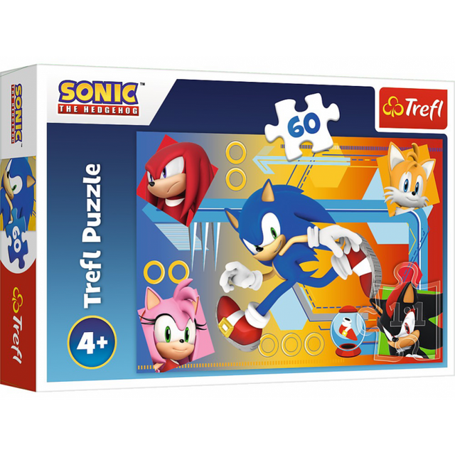 Puzzle carton 60 piese Trefl Sonic - Sonic in actiune, 528798, 4+ ani