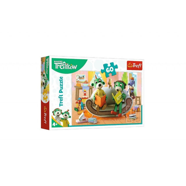 Puzzle carton 60 piese Trefl Treflikow-Rodzina - lectura pe canapea, 17345, 4+ ani
