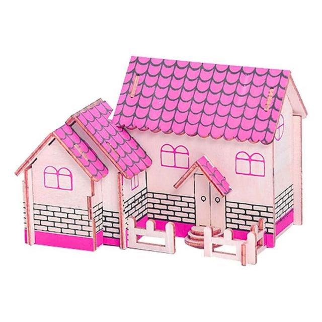 Puzzle lemn 3D - Casa Roz, 2 foi, Colorarte, A-106