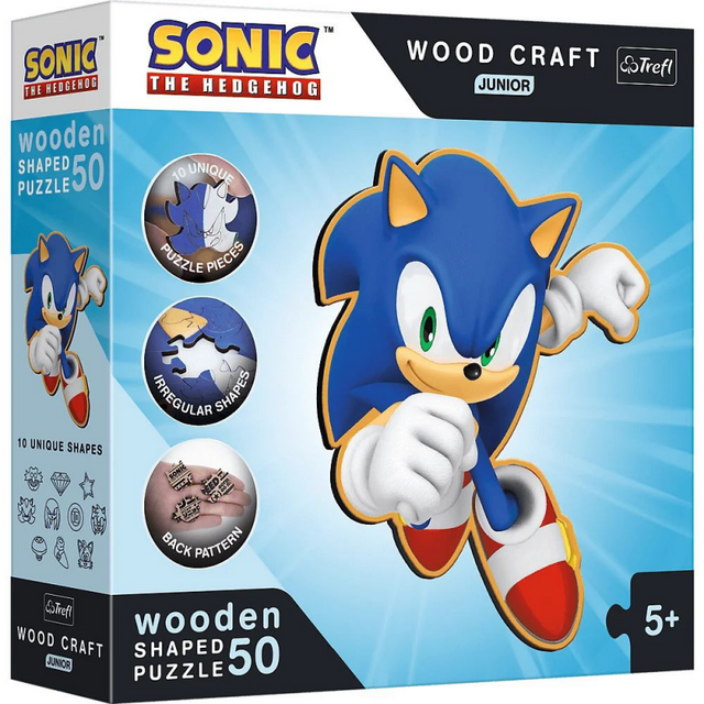 Puzzle lemn 50 piese Trefl Sonic - Sonic inteligent, 533852, 5+ ani