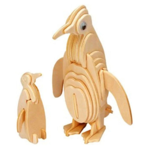 Puzzle lemn 3D - Pinguini, de colorat, Amos