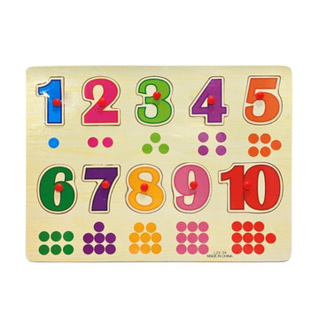 Puzzle lemn educativ - cifre 0-10, decupat, cu capse, puncte, CNX, L22-34