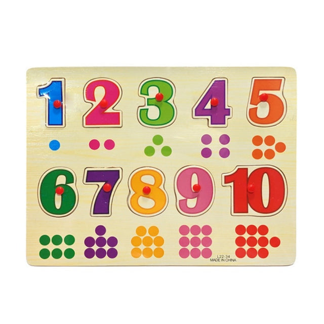 Puzzle lemn educativ - cifre 0-10, decupat, cu capse, puncte, CNX, L22-34
