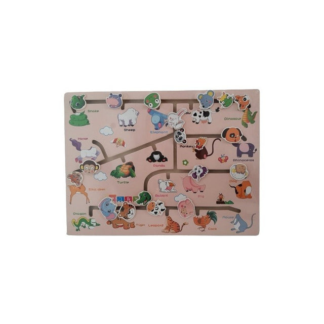 Puzzle lemn labirint - Invata Animale, diverse modele, 3+ ani, Colorarte