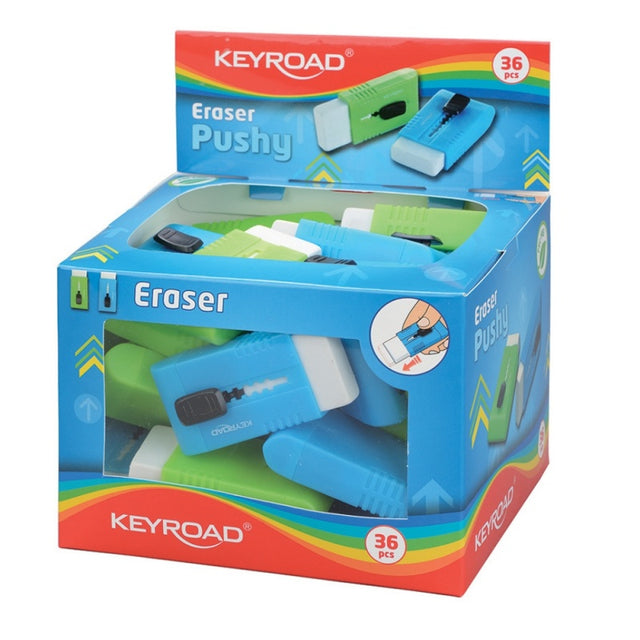 Radiera Keyroad Pushy KR971165, dreptunghi, diverse culori, protectie plastic