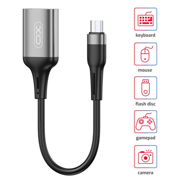 Cablu OTG Transfer XO NB201, USB-A la MicroUSB, 15cm - Negru