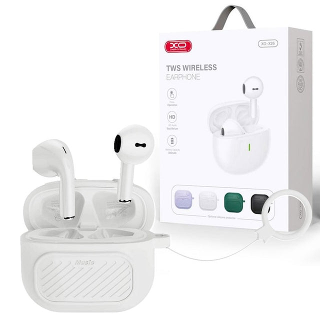 Casti Wireless XO X26, Ear Buds, BT 5.1, 180h StandBy, 300mAh, Husa + Lanyard - Alb