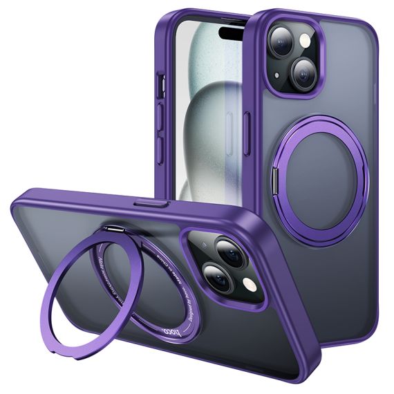 Husa Hoco AS1 pentru iPhone 15, MagSafe, Ring Stand, Frosted - Mov