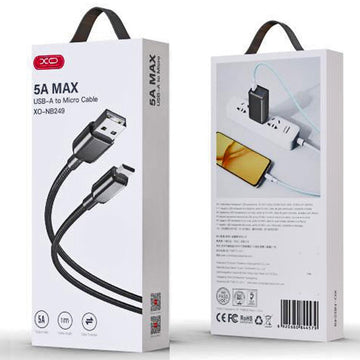 Cablu Date si Incarcare XO NB249, USB-A la MicroUSB, 5A, Braided, 1m - Negru
