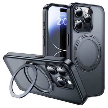 Husa Hoco AS1 pentru iPhone 15 Pro, MagSafe, Ring Stand, Frosted - Negru