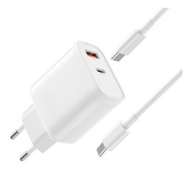 Incarcator Retea + Cablu USB-C XO L116, 30W, 1xUSB-C, 1xUSB-A, PD, QC 3.0 - Alb