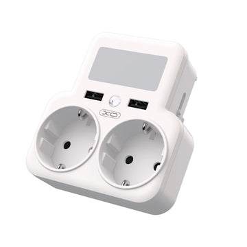 Adaptor Priza XO WL09, Dublu, cu Senzor si LED, 2xUSB-A - Alb