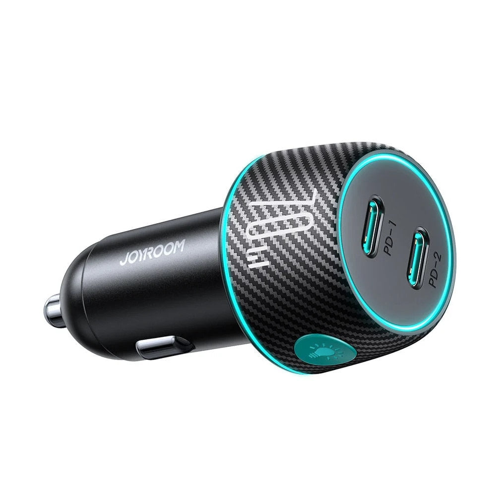 Incarcator Auto Joyroom JR-CCN02, 70W, 2xUSB-C, PD, Multicolor Ambient - Negru