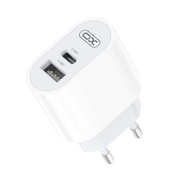 Incarcator Retea + Cablu MicroUSB XO L97, 2.4A, 1xUSB-C, 1xUSB-A, PD, QC 3.0 - Alb