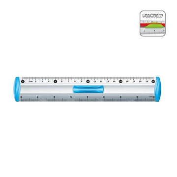 Rigla Keyroad KR971537, 20cm, aluminiu, diverse culori, cu suport creion