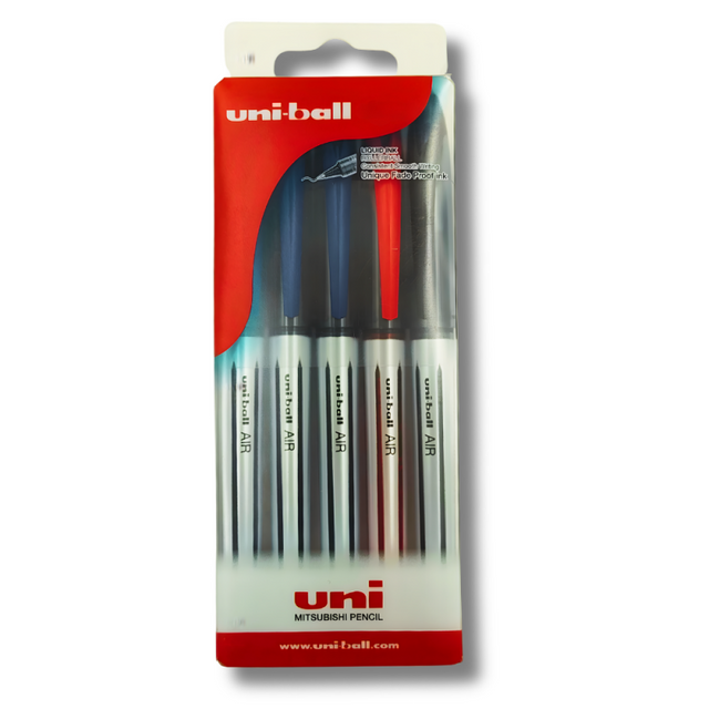 Roller Uni-ball AIR UBA-188L, 0.7mm, corp argintiu, clips in culoarea scrisului set 5 buc, culori diverse