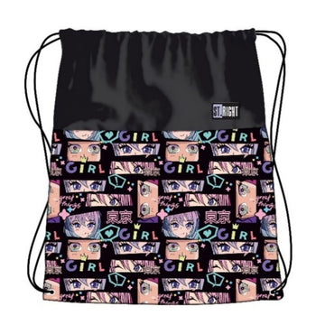 Rucsac cu snur pentru copii St.Majewski St.Right Colour Anime, 43cm, negru