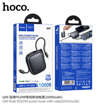 Baterie externa Hoco Q49, 10.000mAh cu Cablu, PD20W - Gri metalic