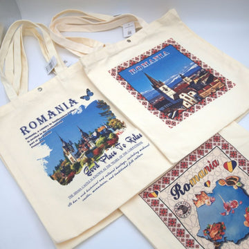 Sacosa textila de umar cu imagini traditionale Romania, 40x37cm, GWD-11