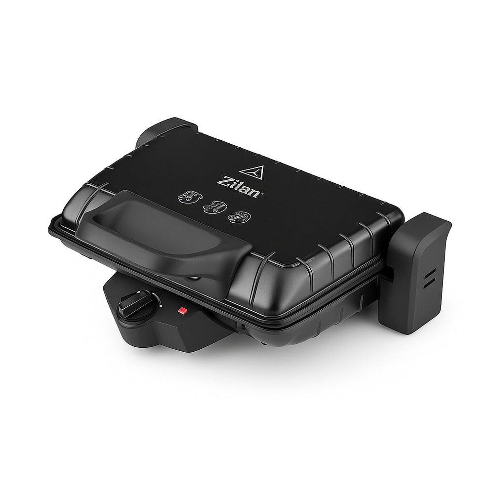Sandwich maker si grill Zilan ZLN4021, 1600W, inox/negru, placi antiaderente, panini, termostat reglabil, capacitate 3 portii