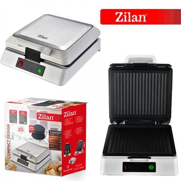 Sandwich maker XL Zilan ZLN4728, argintiu, 1200W, plita grill, placi antiaderente, 24x20cm, sistem inchidere, indicator luminos
