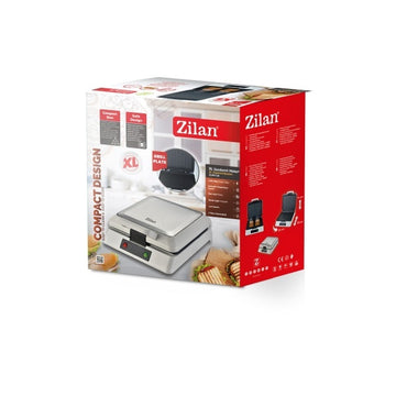 Sandwich maker XL Zilan ZLN4728, argintiu, 1200W, plita grill, placi antiaderente, 24x20cm, sistem inchidere, indicator luminos
