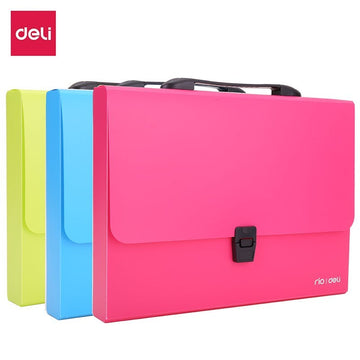 Servieta plastic Deli B500 02, cu maner, A4, 4cm, culori neon
