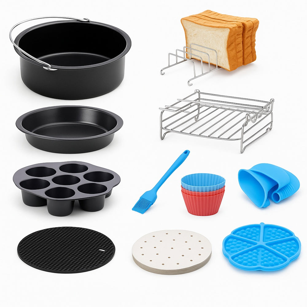 Set 11 accesorii Zilan ZLN8023 pentru friteuza cu aer – 19 cm, tavi, forme silicon, grill, pensula si manusa