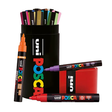 Set 13x Marker UNI Posca, cutie metalica forma marker (PC-3M, PC-5M, PC-5MR)