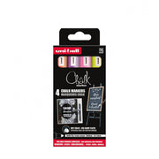Set 4x Marker cu creta UNI Chalk PWE-5M ASSF16, 1.8-2.5mm, galben, roz, violet, portocaliu