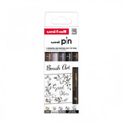 Set 5x Liner UNI PIN-200 ASP014, pe baza de apa, varf pensula + pensula extra-fin, negru, gri deschis, gri inchis, sepia