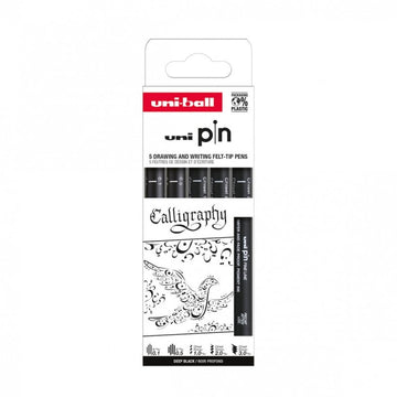 Set 5x Liner UNI PIN-200 ASP015, pe baza de apa, varf 0.1-0.5mm + tesit 1.0-3.0mm, negru