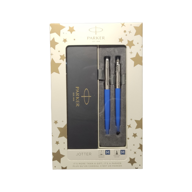 Set cadou stilou + pix Parker Jotter clasic, corp metalic albastru