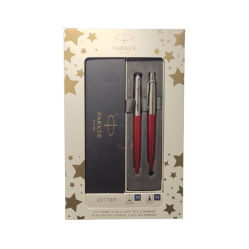 Set cadou stilou + pix Parker Jotter clasic, corp metalic grena