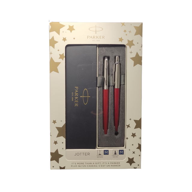 Set cadou stilou + pix Parker Jotter clasic, corp metalic grena