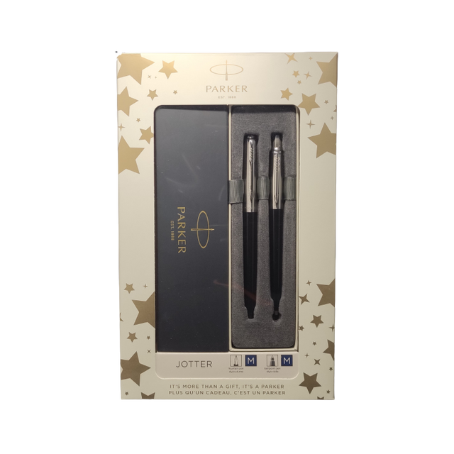 Set cadou stilou + pix Parker Jotter clasic, corp metalic negru