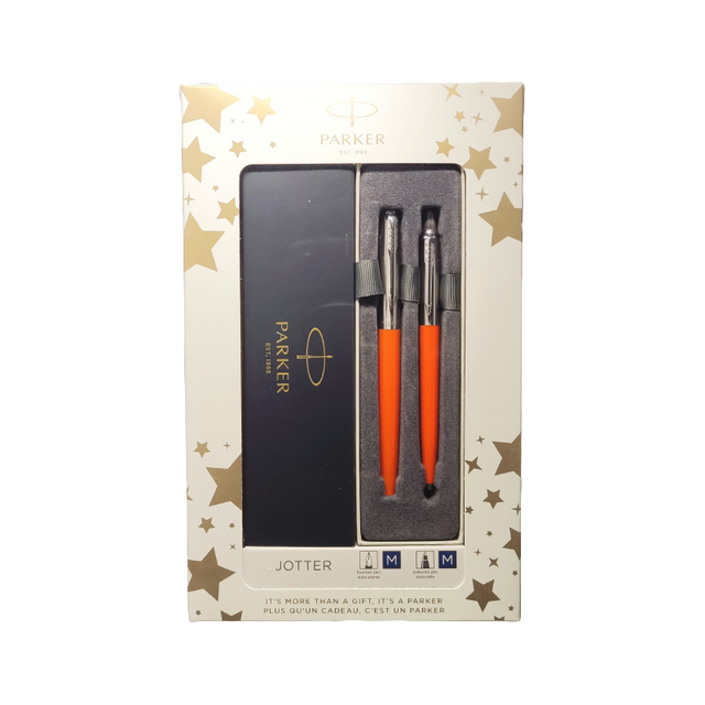 Set cadou stilou + pix Parker Jotter clasic, corp metalic orange