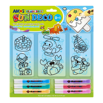 Set creativ, 6culori x 10.5ml, 6 sabloane mici, diverse culori, Amos, Sun Deco II, SD10B6-D1