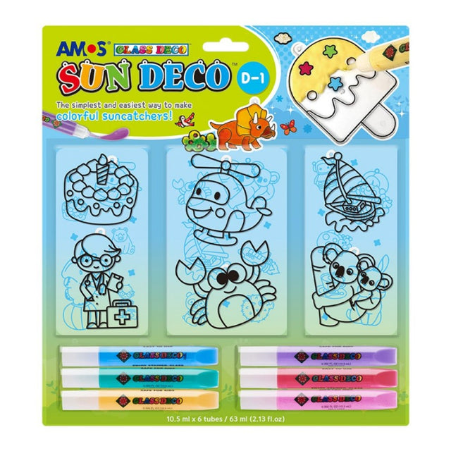 Set creativ, 6culori x 10.5ml, 6 sabloane mici, diverse culori, Amos, Sun Deco II, SD10B6-D1
