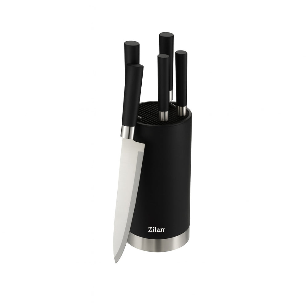 Set cutite RETRO Zilan 6 piese, otel inoxidabil 3CR13, suport inclus, ZLN1609, negru