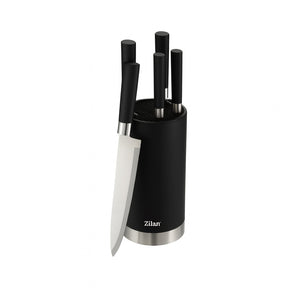 Set cutite RETRO Zilan 6 piese, otel inoxidabil 3CR13, suport inclus, ZLN1609, negru