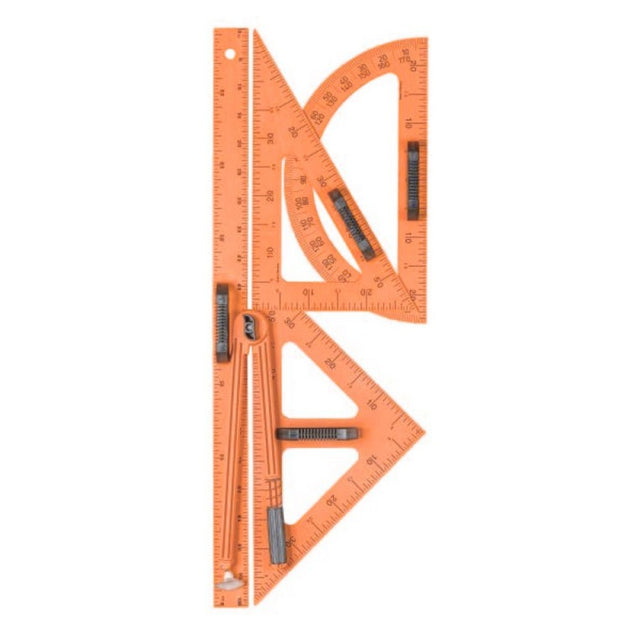 Set didactic CNX, 5 piese (raportor, echer 45 si 30/60, rigla si compas), PVC